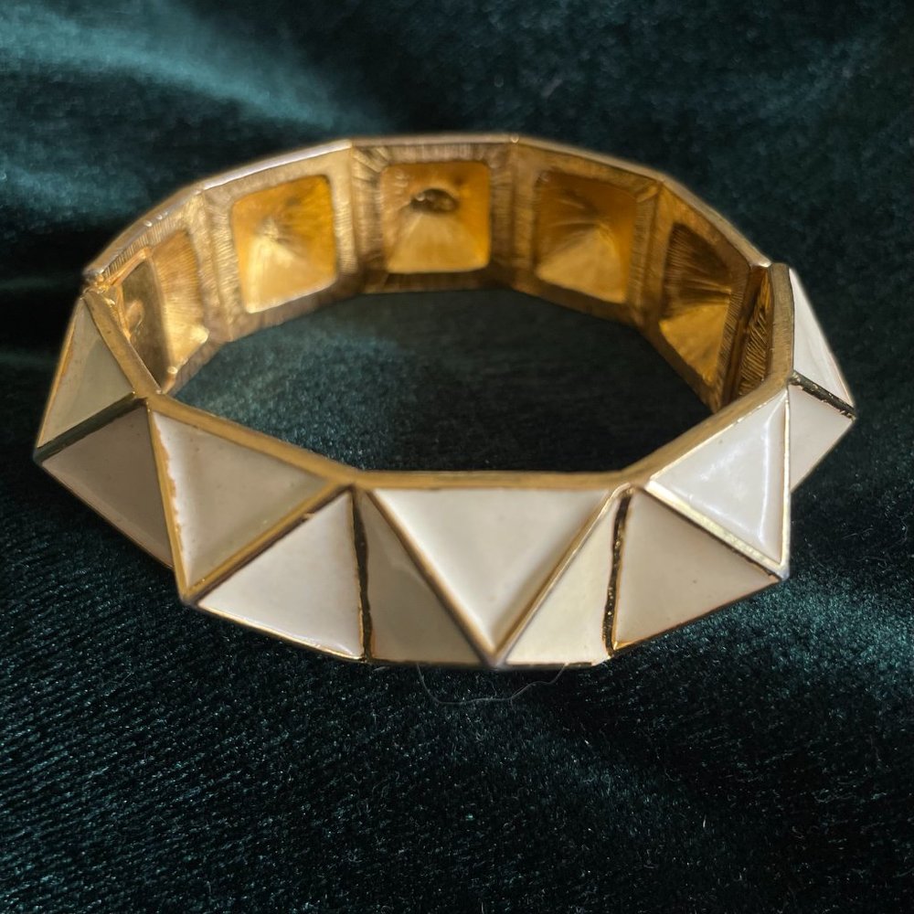 Vintage Kenneth Jay Lane Enamel Pyramid Bracelet/Bangle In White (RARE)